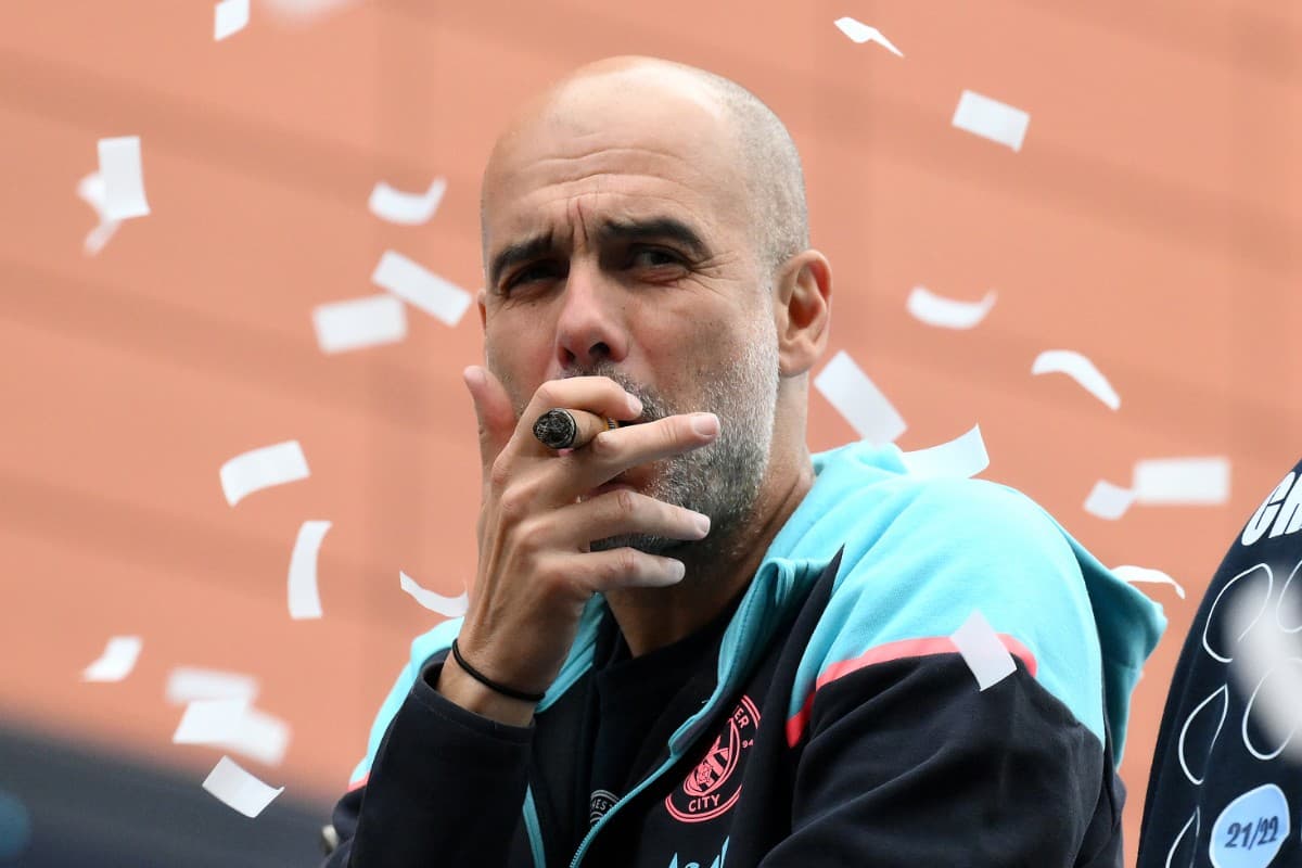 At the end, Pep Guardiola looks at peace after reinventing the wheel at Manchester City