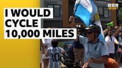 Argentina fans arrive after cycling to Kansas City